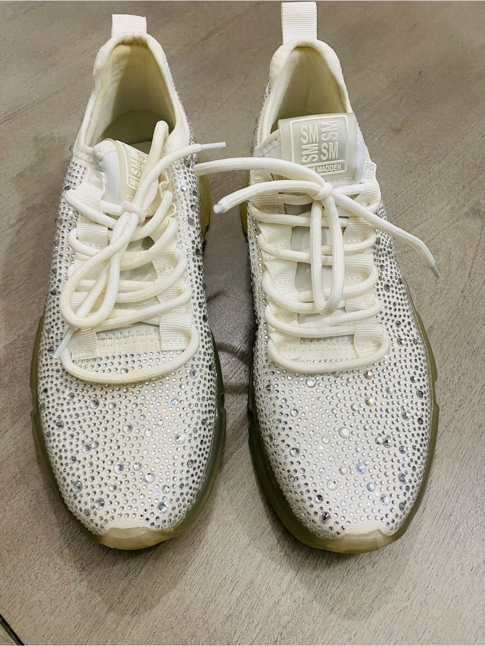 Steve Madden White Crystal Knit Lace-Up Sneakers